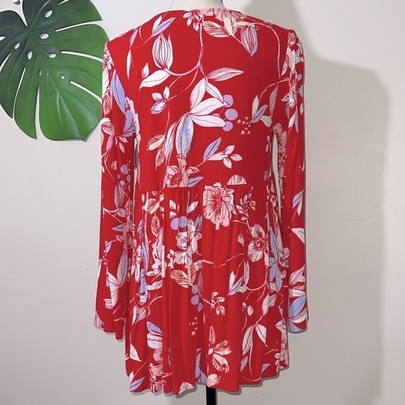 Free People Bella Red Floral Print Tunic Mini Dress Sz.  XS - Picture 9 of 15